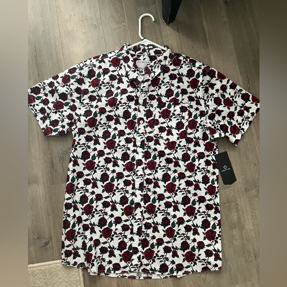 Empyre Rose Design Short Sleeved Button Up Shirt